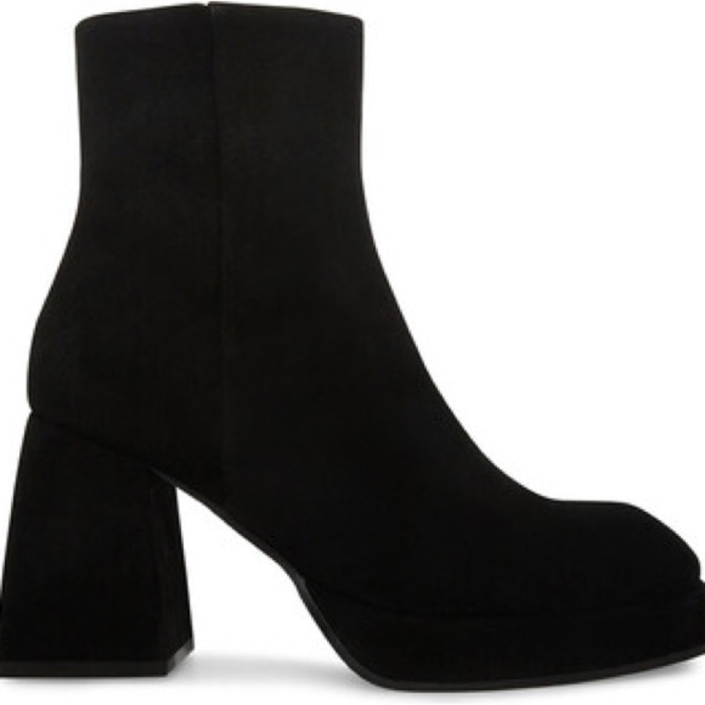 Black Suede Women's Steve Madden TREASURE Square Toe Block Heel Booties